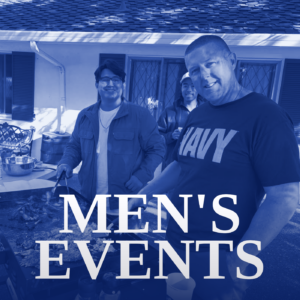 Men grilling at Saint Paul's Anglican Church men's breakfast in Los Altos, with the words Men's Events